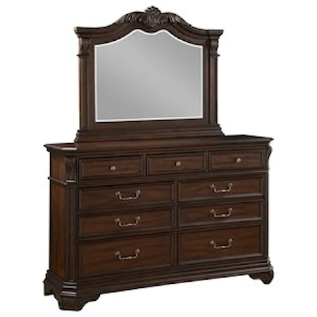 Traditional 9-Drawer Dresser and Mirror